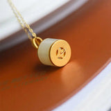 Silver Inlaid Hetian Chalcedony Barrel Pendant Necklace