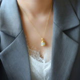 Silver Inlaid Hetian Chalcedony Barrel Pendant Necklace