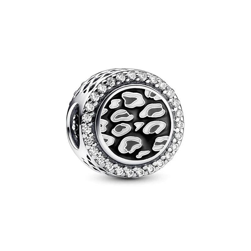 925 Silver Enamel Pattern Round Charm Beads DIY Jewelry Making