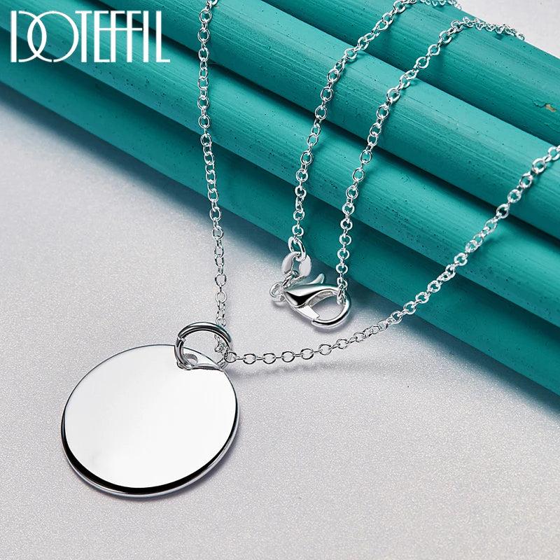 925 Silver Round Card Tag Pendant Necklace 18-30 Inch Chain Women Wedding Gift