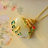 Vintage Chinese Ruyi Pendant Necklace in Silver Inlaid Hotan Jade