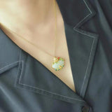 Vintage Chinese Ruyi Pendant Necklace in Silver Inlaid Hotan Jade