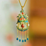 Vintage Hetian Jade Enamel Tassel Necklace Pendant
