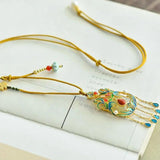 Vintage Hetian Jade Enamel Tassel Necklace Pendant