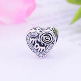 925 Sterling Silver Mom Heart Flower Charm Beads for Bracelet Necklace