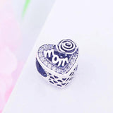 925 Sterling Silver Mom Heart Flower Charm Beads for Bracelet Necklace