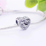 925 Sterling Silver Mom Heart Flower Charm Beads for Bracelet Necklace