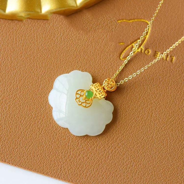 Newsilver Chinese Style Smoke Purple Jade Wishful Lock Pendant Necklace