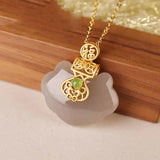 Newsilver Chinese Style Smoke Purple Jade Wishful Lock Pendant Necklace