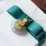 Newsilver Chinese Style Smoke Purple Jade Wishful Lock Pendant Necklace