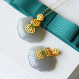 Newsilver Chinese Style Smoke Purple Jade Wishful Lock Pendant Necklace