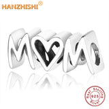 925 Sterling Silver MOM Heart Charms Beads for Bracelet Necklace Making