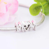 925 Sterling Silver MOM Heart Charms Beads for Bracelet Necklace Making