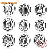 925 Sterling Silver Number 1-9 Round Charm Bead for Bracelet Jewelry