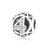 925 Sterling Silver Number 1-9 Round Charm Bead for Bracelet Jewelry