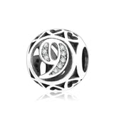 925 Sterling Silver Number 1-9 Round Charm Bead for Bracelet Jewelry