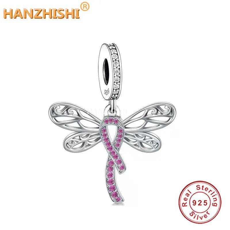 925 Silver Butterfly Red Ribbon Dangle Charm Bead for Bracelet Necklace