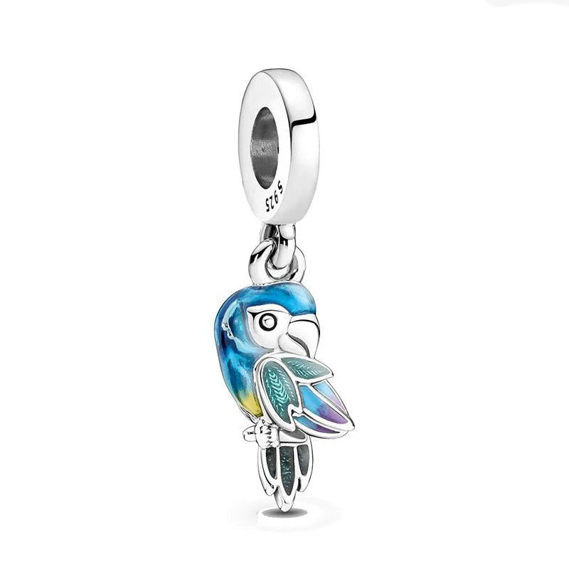 925 Silver Parrot Dangle Charm Bracelet Necklace Jewelry Women