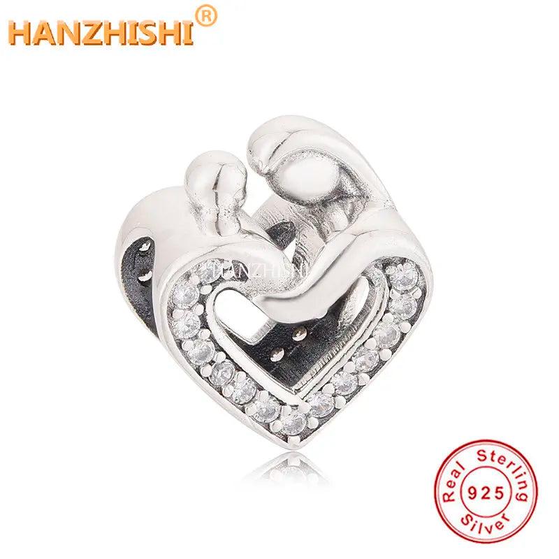 925 Silver Mother & Child Heart Charms for Bracelet Necklace