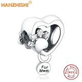 925 Silver Paw Heart Tag Engraving Fur Mum Dangle Charm Bead Bracelet Necklace