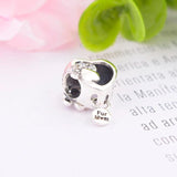 925 Silver Paw Heart Tag Engraving Fur Mum Dangle Charm Bead Bracelet Necklace