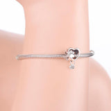 925 Silver Paw Heart Tag Engraving Fur Mum Dangle Charm Bead Bracelet Necklace