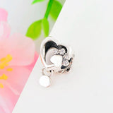 925 Silver Paw Heart Tag Engraving Fur Mum Dangle Charm Bead Bracelet Necklace