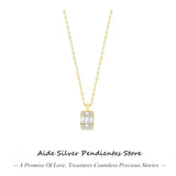 925 Silver Square Cz Pendant Necklace Thin Chain Clavicle Necklaces For Women