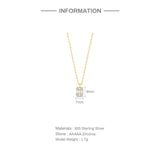 925 Silver Square Cz Pendant Necklace Thin Chain Clavicle Necklaces For Women