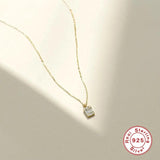 925 Silver Square Cz Pendant Necklace Thin Chain Clavicle Necklaces For Women