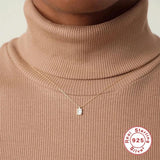 925 Silver Square Cz Pendant Necklace Thin Chain Clavicle Necklaces For Women