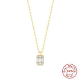 925 Silver Square Cz Pendant Necklace Thin Chain Clavicle Necklaces For Women