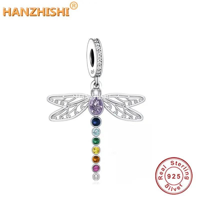 925 Silver Colorful Tail Dragonfly Charms for Bracelet Necklace