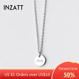 Minimalist Round Pendant Necklace LUCKY 925 Sterling Silver Choker