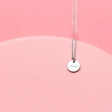 Minimalist Round Pendant Necklace LUCKY 925 Sterling Silver Choker