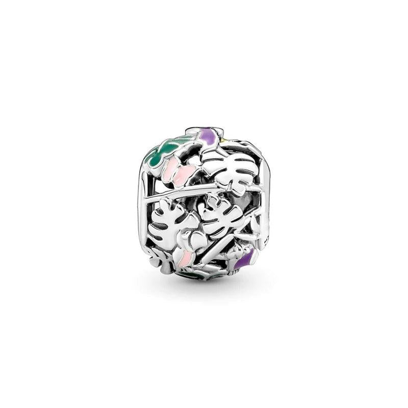 925 Sterling Silver Jungle Creatures & Leaves Charm Beads