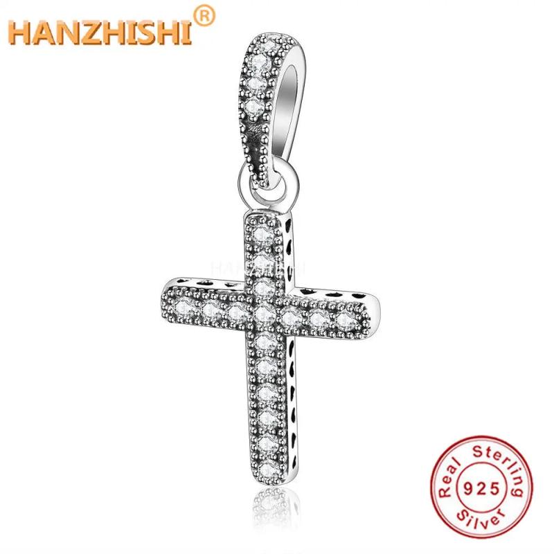 925 Silver Zircon Pray Cross Pendant Charms