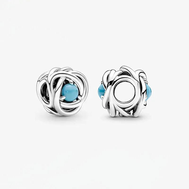 925 Silver Birthstone Circle Charm Bead for Bracelet Necklace