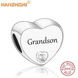 925 Sterling Silver Grandson Heart Charms Beads for Bracelet Necklace