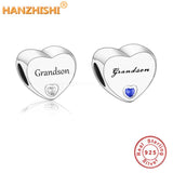 925 Sterling Silver Grandson Heart Charms Beads for Bracelet Necklace