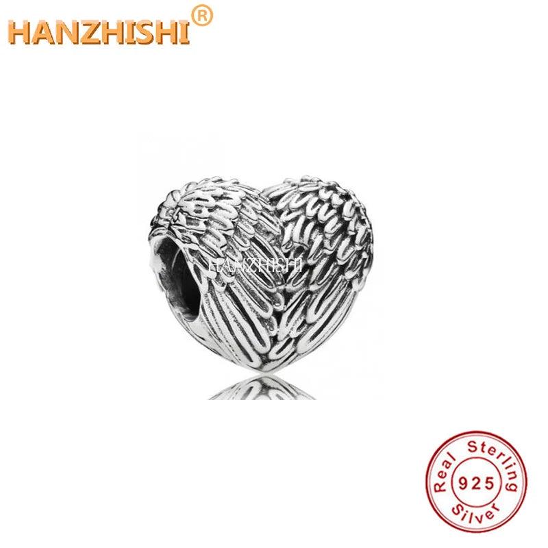 925 Sterling Silver Wing Heart Charms Beads for Bracelet Necklace