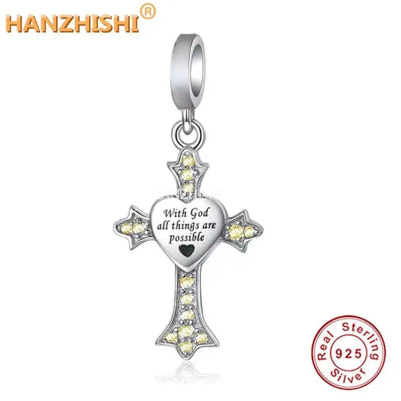 925 Silver God All Things Possible Cross Dangle Charms Beads