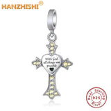 925 Silver God All Things Possible Cross Dangle Charms Beads