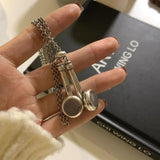 925 Silver Retro Long Chain Music Bluetooth Earphones Choker Necklace