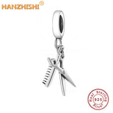 925 Silver Scissors Comb Dangle Charms Beads Jewelry Gift