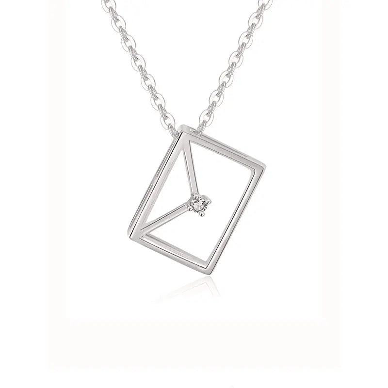TrustDavis 925 Sterling Silver Envelope CZ Necklace For Women