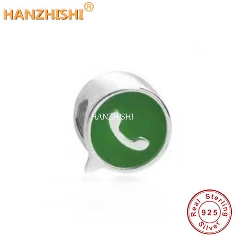 925 Silver Green Enamel Phone Handle Bead Charm for Bracelet