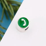 925 Silver Green Enamel Phone Handle Bead Charm for Bracelet