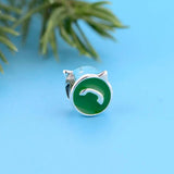925 Silver Green Enamel Phone Handle Bead Charm for Bracelet