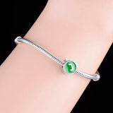 925 Silver Green Enamel Phone Handle Bead Charm for Bracelet